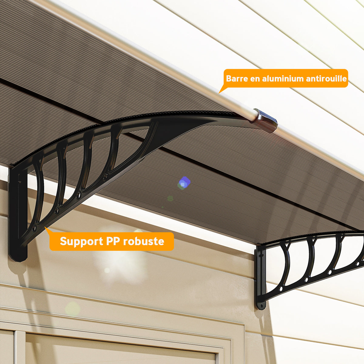 Auvent de porte toit marquise en polycarbonate auvent de porte d'entrée bord en aluminium contre la pluie et UV-9