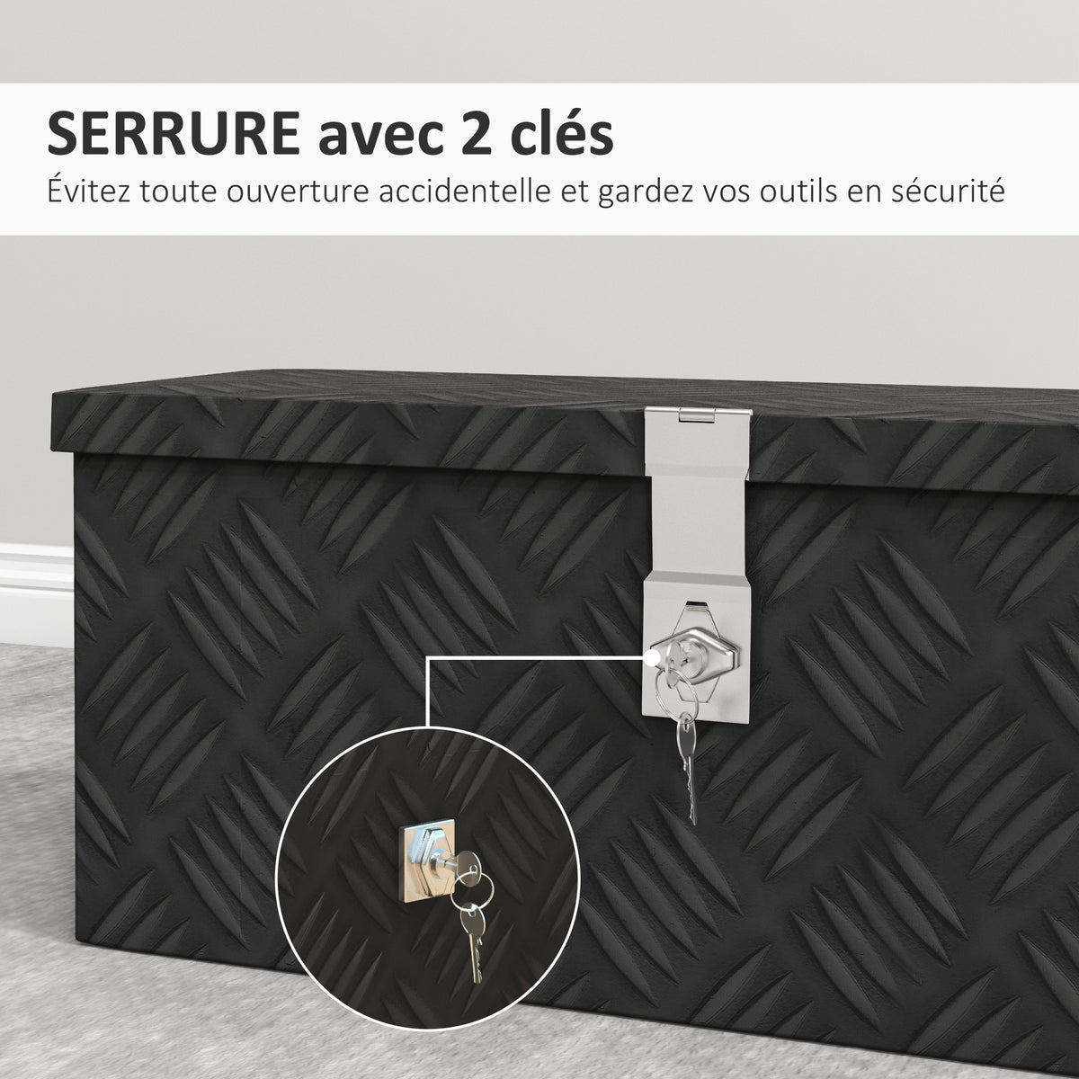 Boîte de rangement - boîte à outils en aluminium - alu. verrouillage clé - dim. 50L x 15,5l x 20,5H cm-4