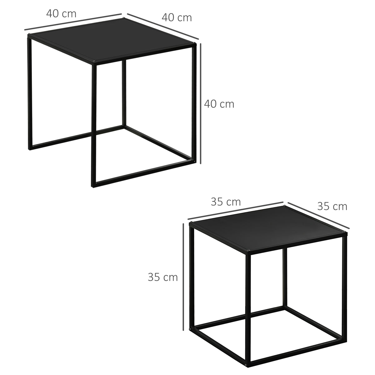 Lot de 2 tables basses gigognes carrées style industriel en métal noir mat - dim. 40 et 35 cm-2