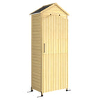 Armoire de Jardin en Bois Toit Acier Galvanisé Texture Gaufrée Étagères Réglables 85x58x213cm Bois Naturel-0