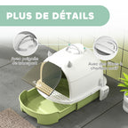 Maison de toilette pour chat bac à litière fermé chat poignée de transport porte translucide 40,5 x 52 x 39 cm vert-6