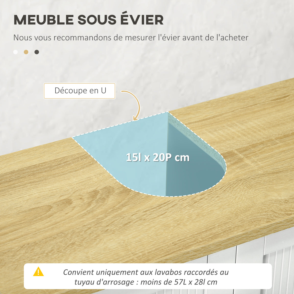 Meuble sous lavabo 2 portes étagère réglable 2 étages à l'intérieure poignées en PU 60 x 30 x 60 cm blanc-3