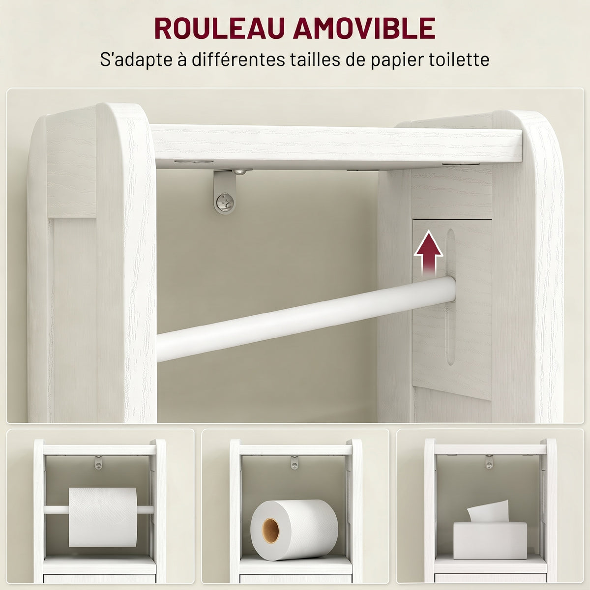 Meuble salle de bain meuble toilettes WC rangement étroit avec étagère réglable gain de place pour petits espaces blanc-5