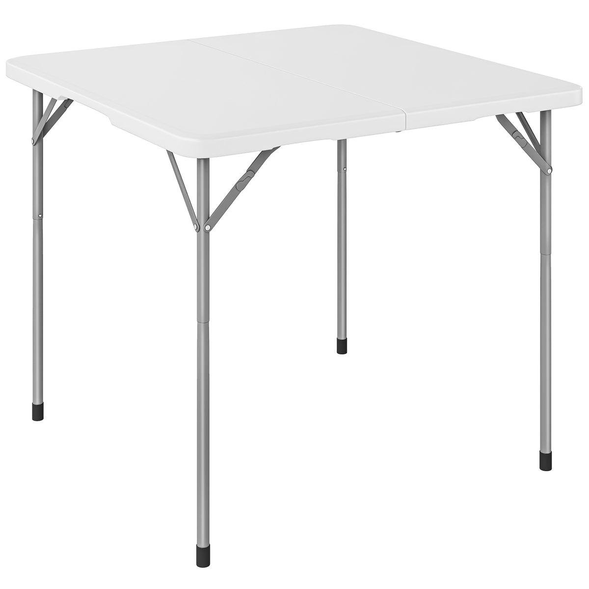 Table pliante en HDPE, table de camping pliante carrée 86 x 86 x 74 cm, avec une poignée, hauteur réglable, blanc-0