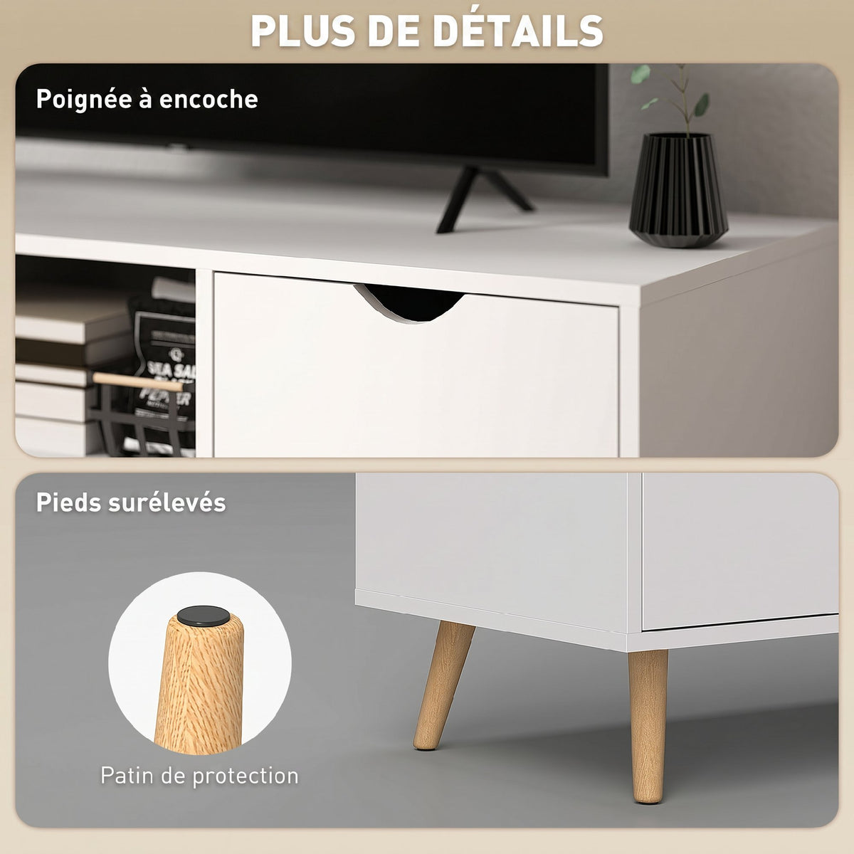 Meuble TV Banc TV Buffet bas Meuble de rangement sur pied avec 2 placards en Bois pour Chambre Salon-4