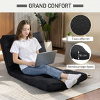 Fauteuil de sol canapé paresseux fauteuil convertible en lit inclinable 90° à 180° tissu - 70 x 72 x 56 cm - noir-5