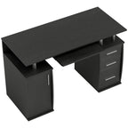 Bureau d'ordinateur, bureau informatique 120 x 55 cm avec plateau pour clavier, 3 tiroirs, pour chambre, domicile, noir-0