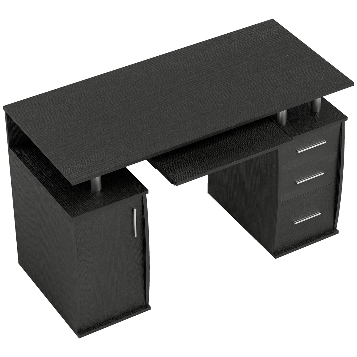 Bureau d'ordinateur, bureau informatique 120 x 55 cm avec plateau pour clavier, 3 tiroirs, pour chambre, domicile, noir-0
