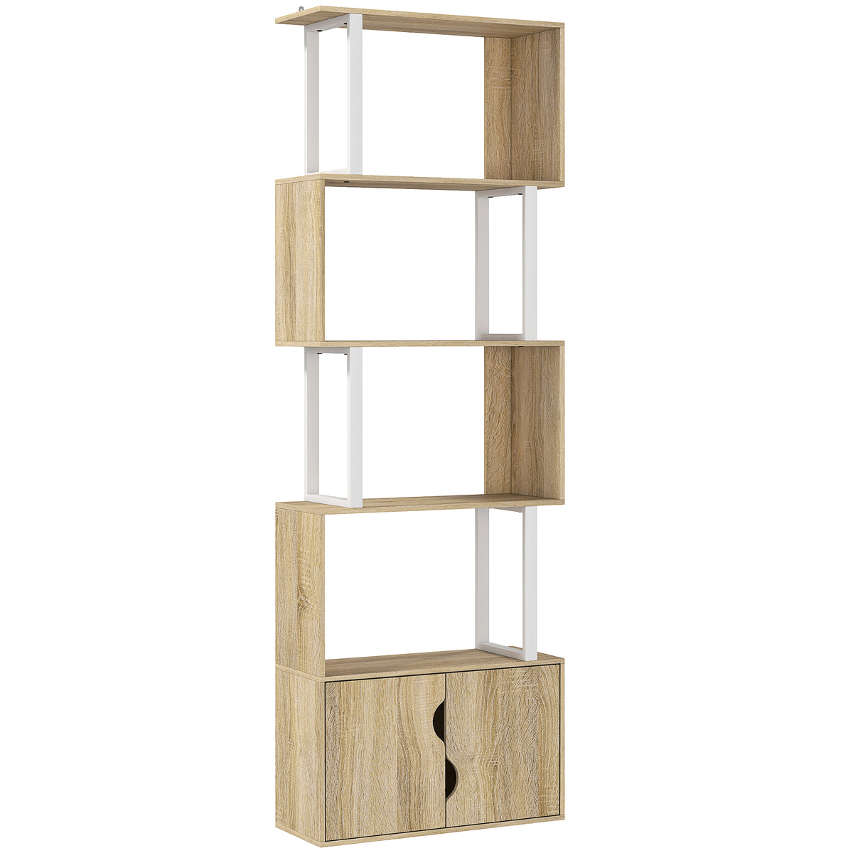 Bibliothèque à 5 niveaux, meuble de rangement avec étagères et placard double porte, 60 x 23,8 x 179,2 cm, bois naturel-0