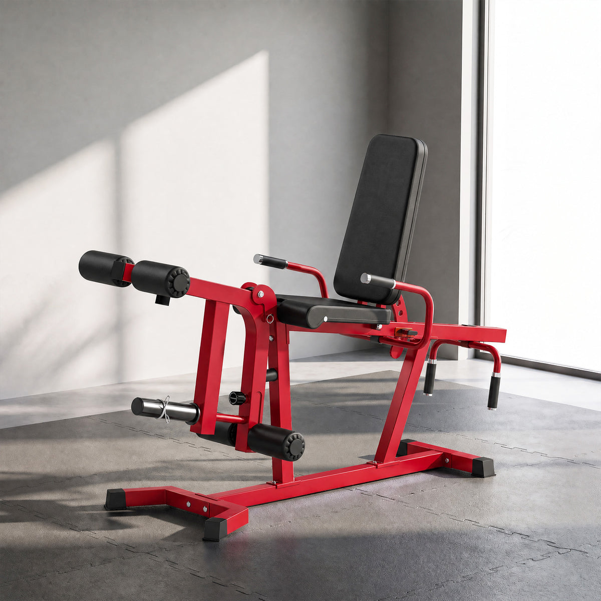 Machine d'Extension de Jambe 3 en 1 Charge 300 kg, Dossier et Positions Réglables, Disques Libres, 163x58x118cm, Rouge-1