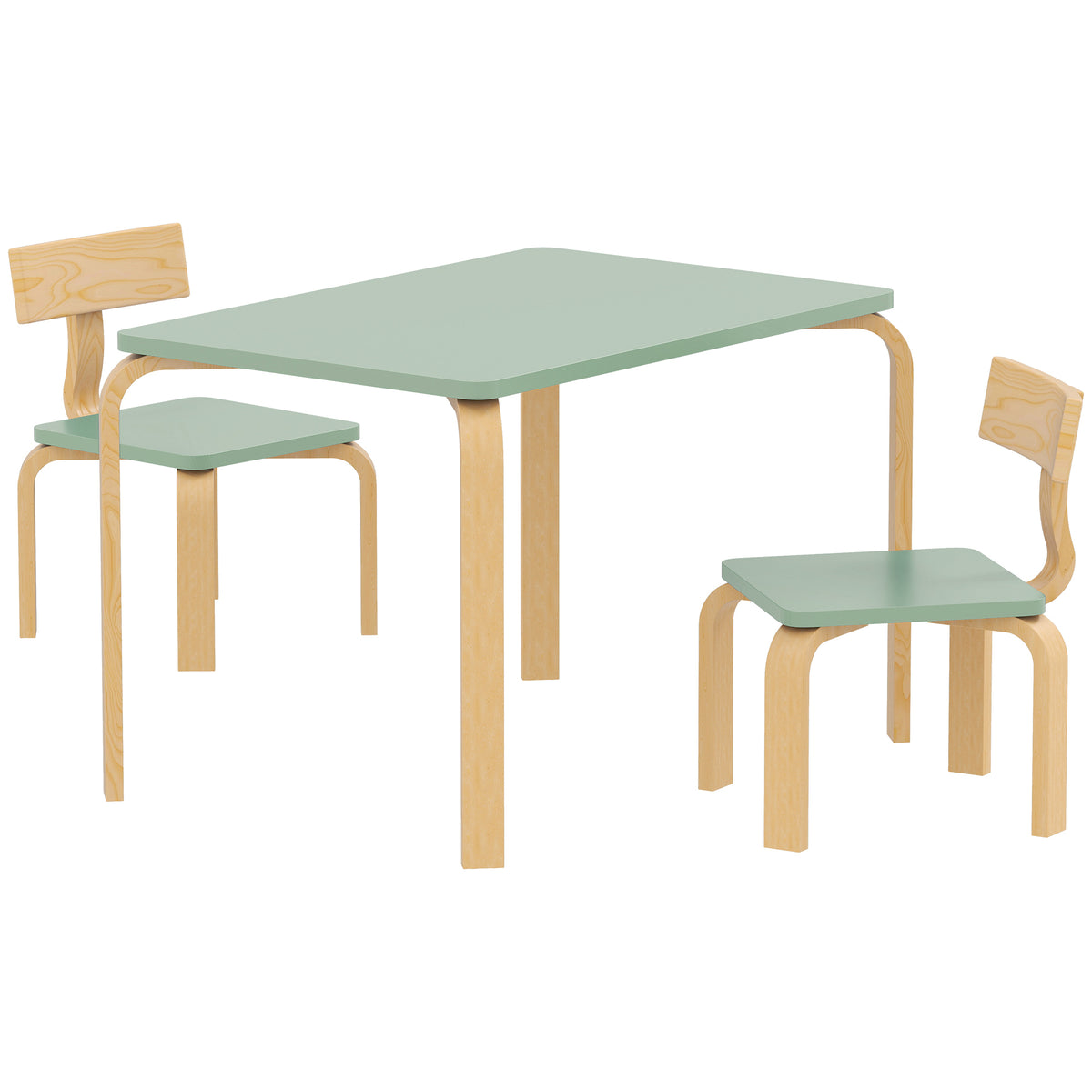 Table enfant avec chaises, lot table et 2 chaises enfant en bois pour dessiner, jouer, étudier, 78x53x53cm, vert-0