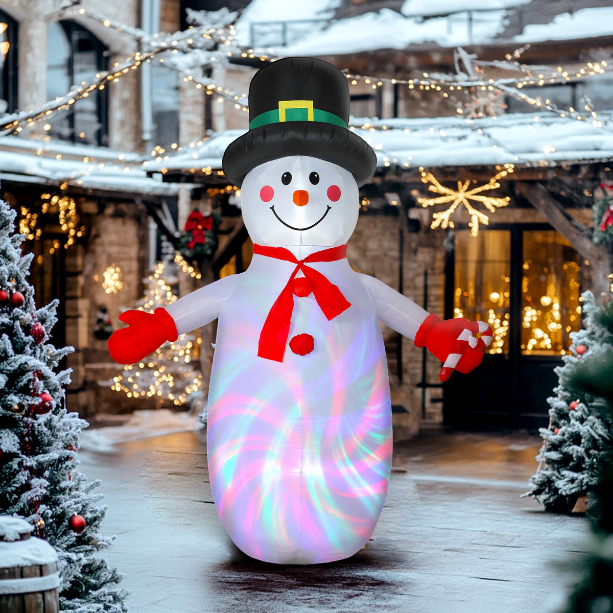 Bonhomme de neige gonflable de Noël, 240 cm, décoration gonflables de Noël avec lumières LED, 177x78x240cm, multicolore-1