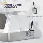 Maison de toilette pour chat bac à litière fermé bac acier inoxydable, nettoyage facile, 60,4 x 40,4 x 41,8 cm, blanc-6