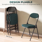 Lot de 2 chaises pliantes chaises de salle à manger portables avec assises et dossiers rembourrés en velours côtelé bleu-4
