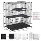 Cage parc enclos rongeurs modulable dim. L 111 x l 75 x H 119 cm 3 niveaux 4 portes fil métallique noir-2