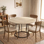 Table à Manger Ronde pour 4 à 6 Personnes, Ø 120 x 75 cm, Table de Cuisine avec Piétement Conique en Métal, Bois Naturel-1