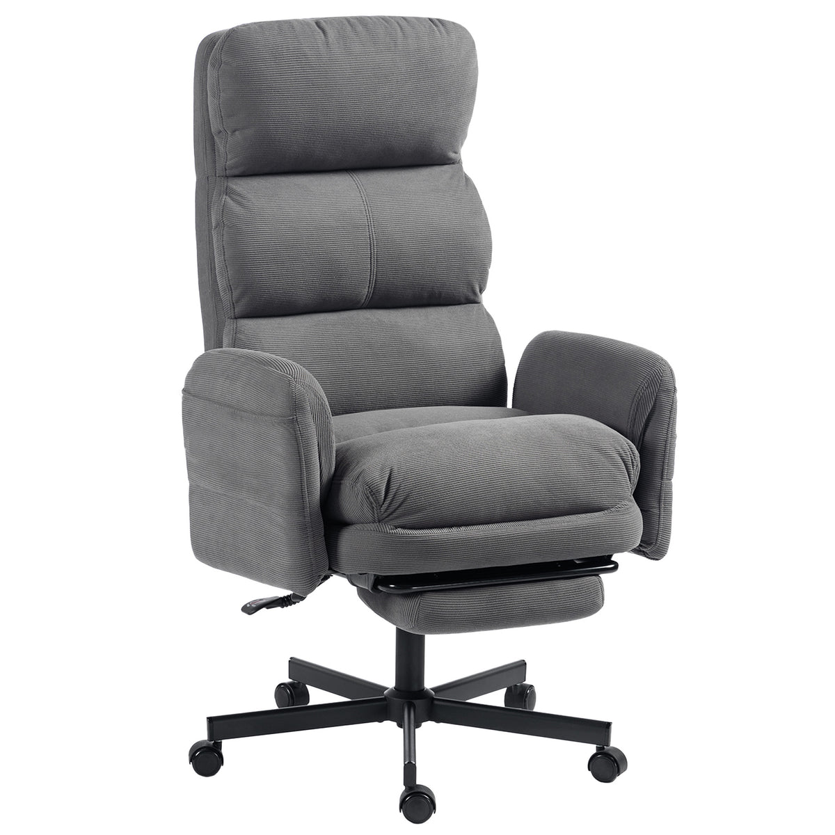 Chaise Bureau Ergonomique, Accoudoirs Rabattables, Appui-tête Réglable, Fauteuil Bureau Inclinable Velours Côtelé, Gris-0