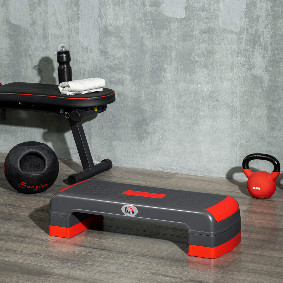 Stepper aérobic fitness hauteur réglable 3 niveaux surface antidérapante 78 x 28 x 20 cm gris et rouge-1