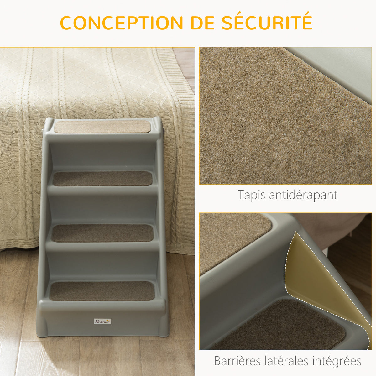 Escalier pour chien pliant à 4 marches antidérapantes escalier pour animaux en plastique 62 x 38 x 49,5 cm gris-4