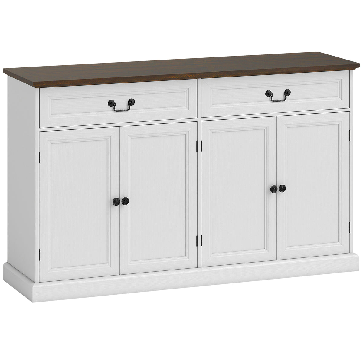 Buffet salon, meuble de rangement avec 4 portes, 2 tiroirs silencieux, étagères réglables, 140x40x85cm, blanc et marron-0