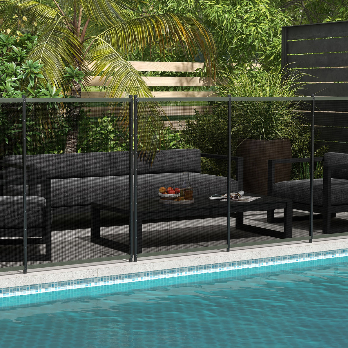 Clôture barrière de sécurité pour piscine filet - lot de 4 panneaux - Dim. 365L x 126H cm - noir-1