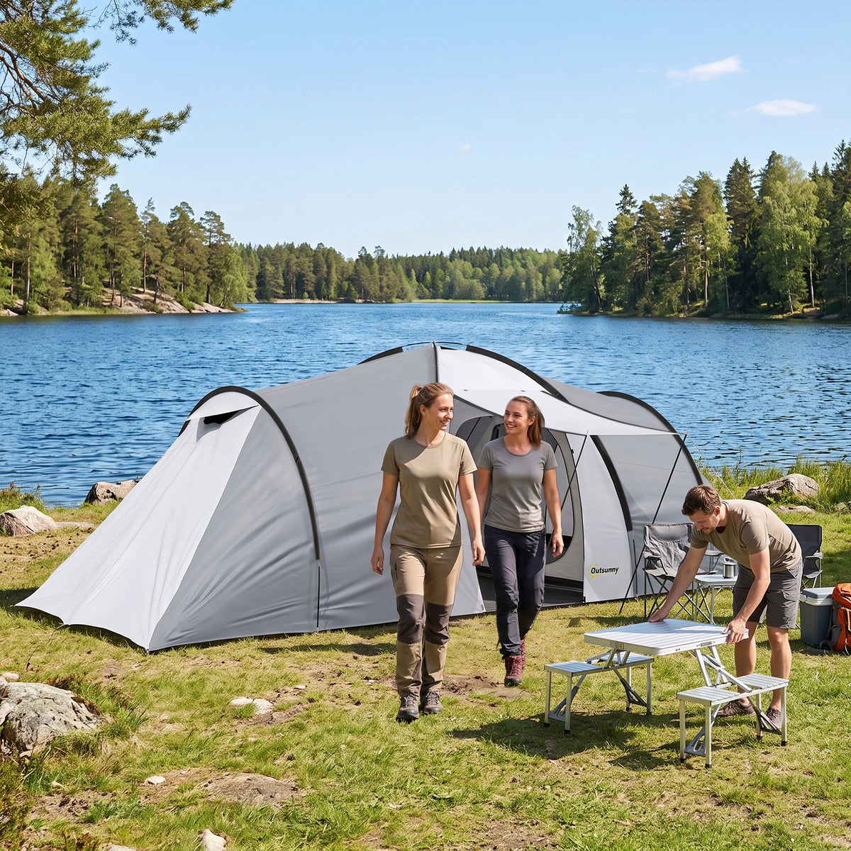 Tente de camping familiale 4 personnes dôme 2 chambres 1 séjour et 1 auvent anti-UV Imperméable 2000 mm multicolore-1