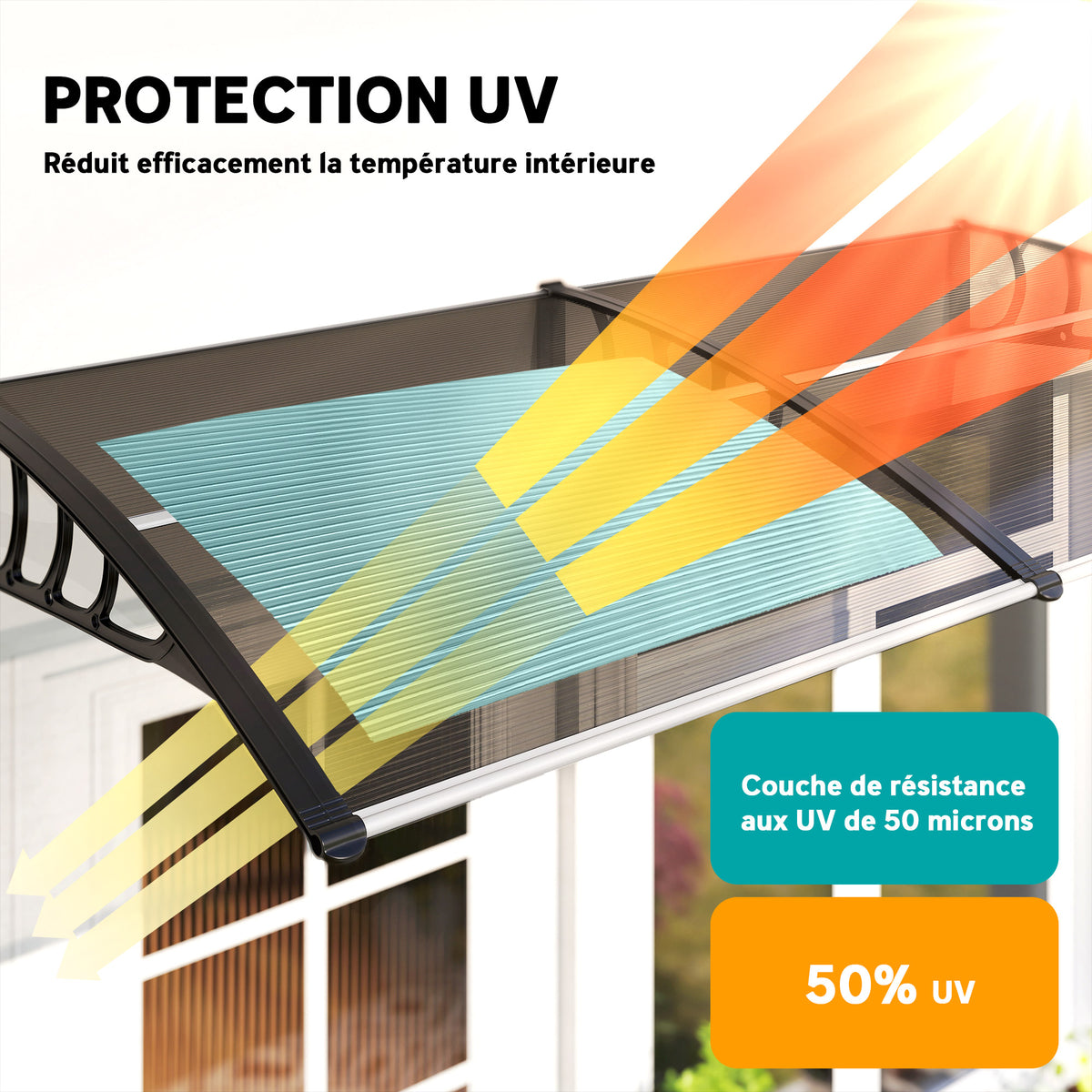 Auvent de porte toit marquise en polycarbonate auvent de porte d'entrée bord en aluminium contre la pluie et UV-3