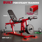 Machine d'Extension de Jambe 3 en 1 Charge 300 kg, Dossier et Positions Réglables, Disques Libres, 163x58x118cm, Rouge-7