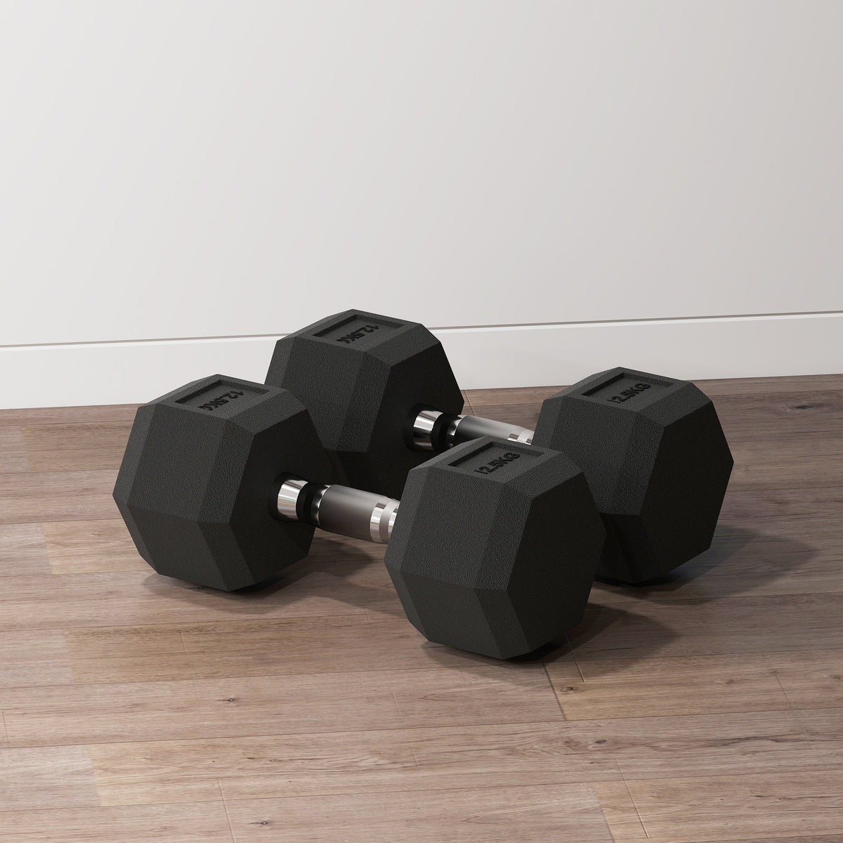 Lot de 2 Haltères hexagonaux 25 kg en fonte caoutchouté pour maison bureau gym à domicile, noir-1