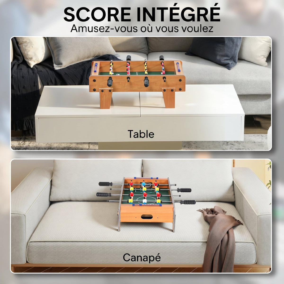 Mini Babyfoot Jeu de Table Baby-Foot Panneaux de Score et 2 Balles 50,6x50,5x18cm Finition Bois Naturel-3