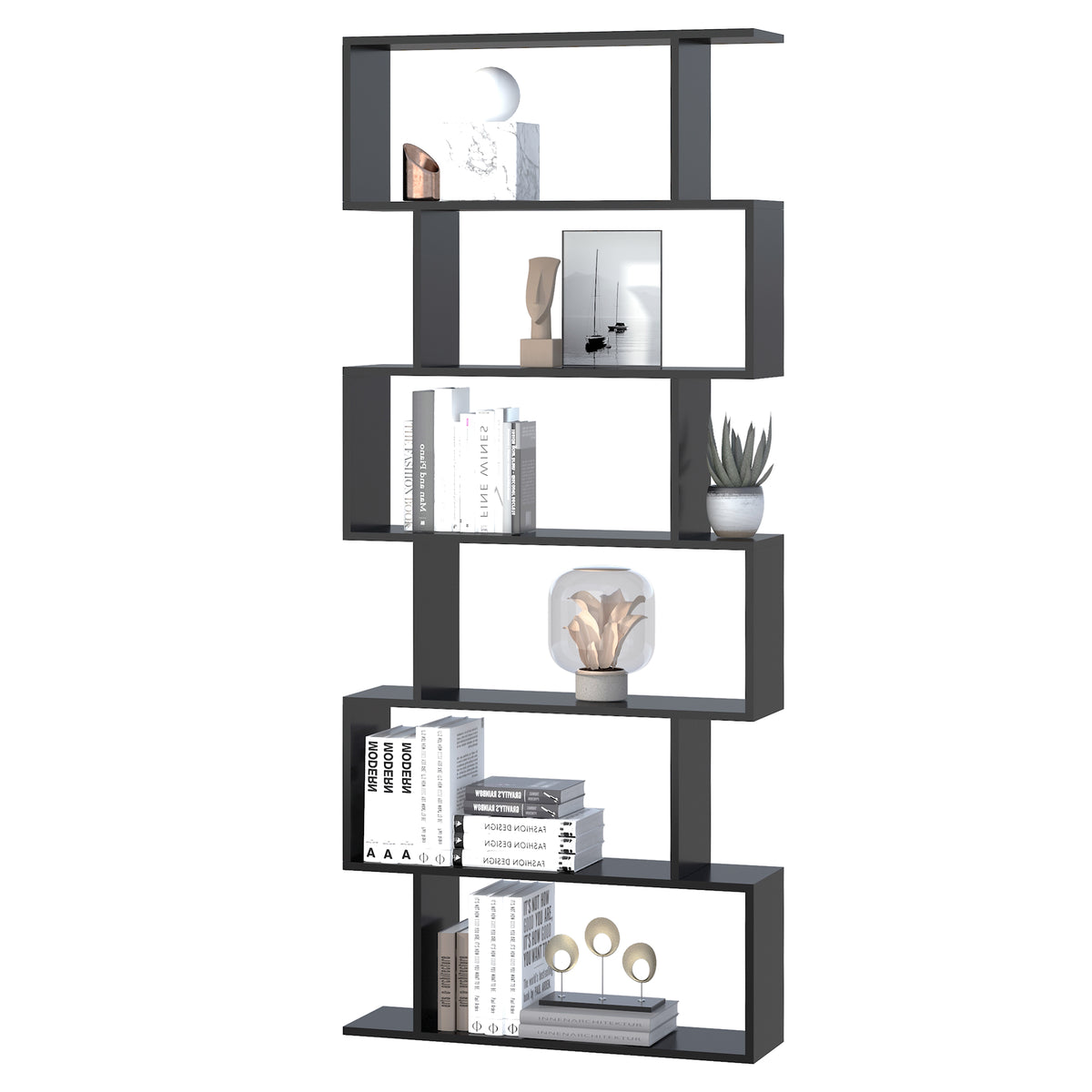 Bibliothèque étagère Zig zag Design Contemporain 80L x 23l x 192H cm 6 Niveaux Noir-0