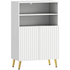Meuble salle de bain, armoire salle de bain étroit 5 niveaux, portes cannelées à fermeture douce 60 x 31,8 x 93 cm blanc-0