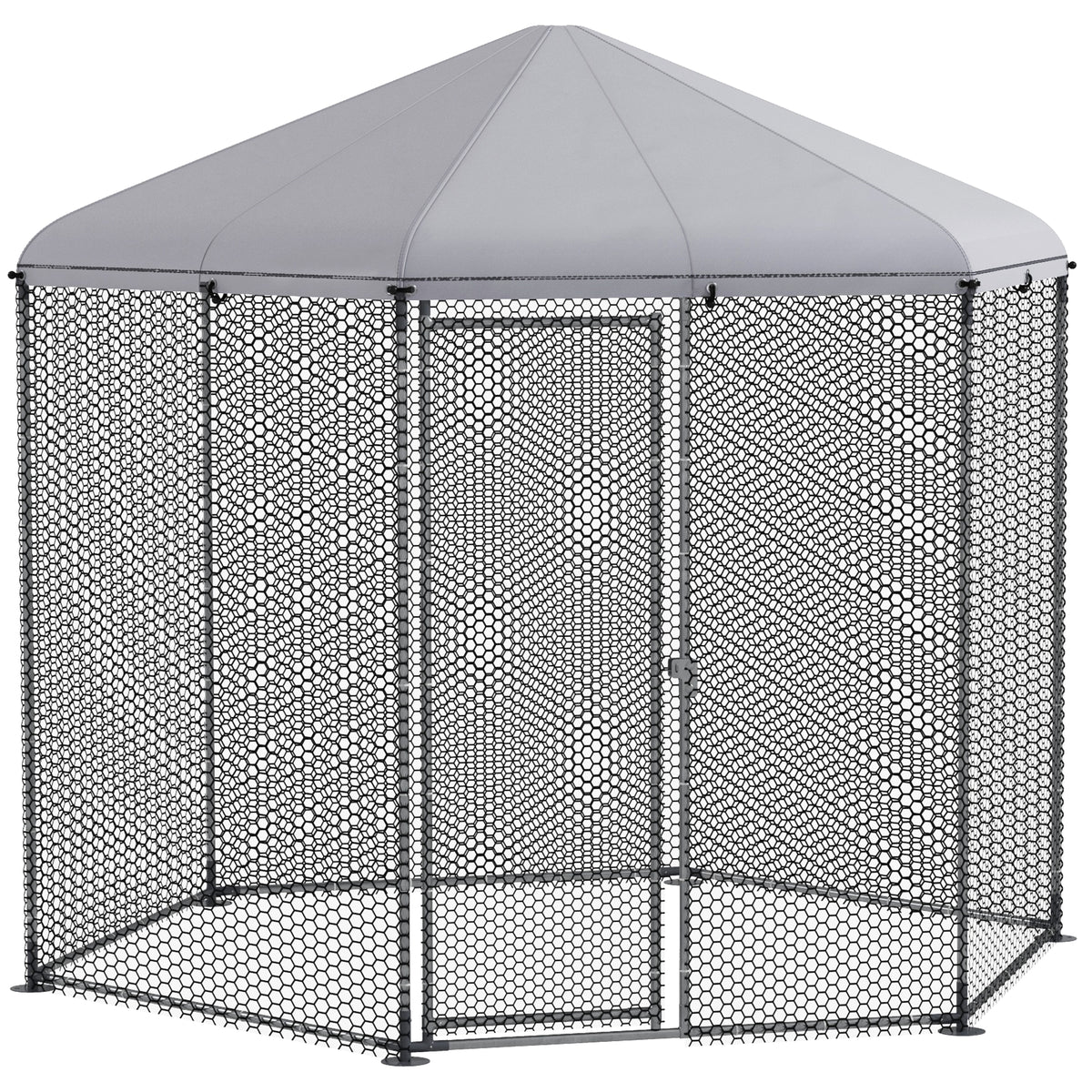 Enclos poulailler extérieur 5 m² parc grillagé dim. 2,8L x 2,45l x 2,46H - espace couvert - 5/8 poules-0