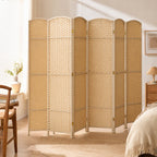 Paravent interieur en bois 6 panneaux 240 x 170 cm séparateur de pièce pliable pour salon, chambre à coucher, naturel-8