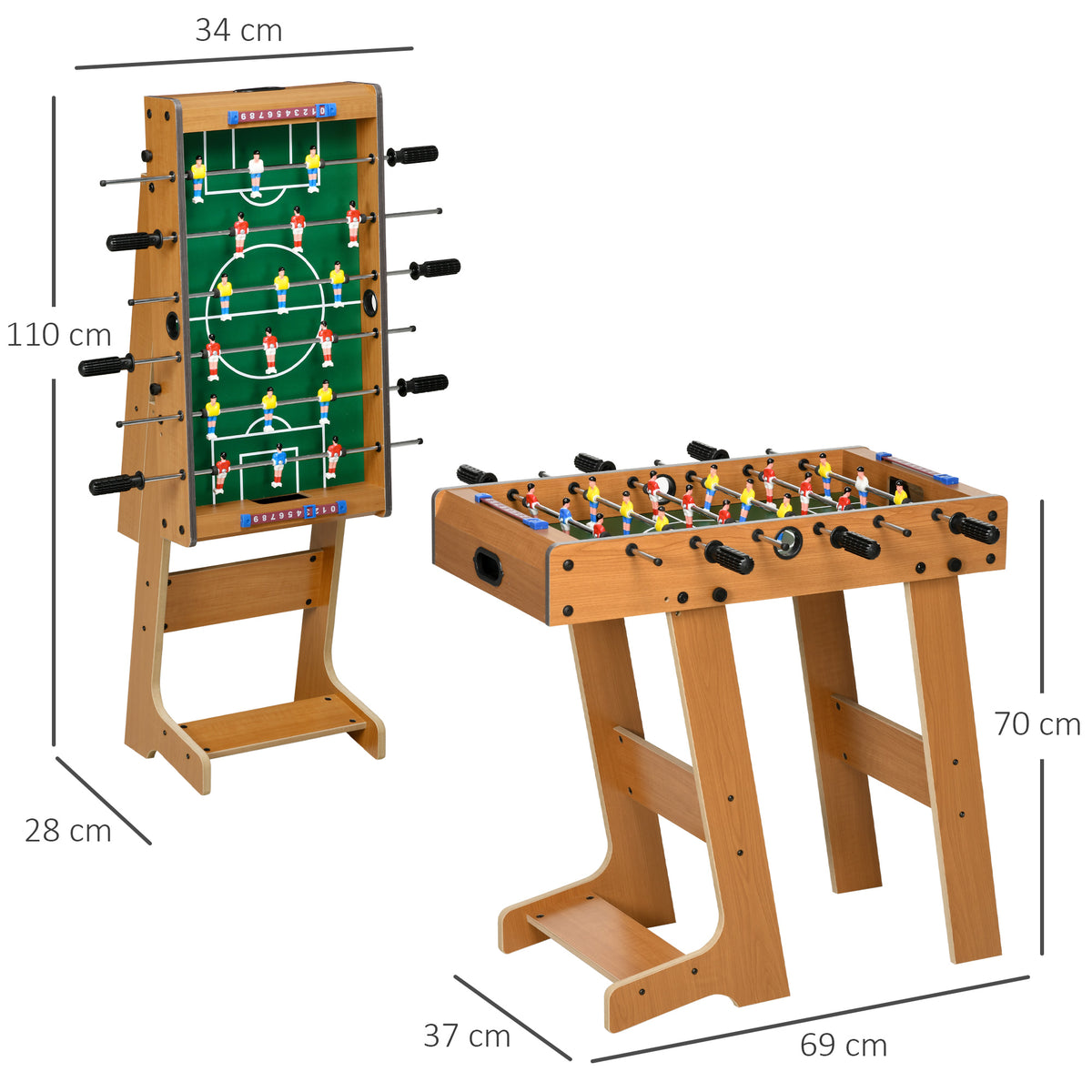 Babyfoot pliable en bois avec 18 joueurs, 2 ballons, 6 tiges et tableau de bord, pour adulte et enfant, 69 x 37 x 70 cm-2