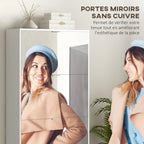 Meuble à chaussures 2 en 1 façades miroir 4 portes abattants, étagères réglables, jusqu'à 24 paires, 76l x 26P x 168H cm-3