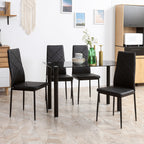 Ensemble de table à manger avec 4 chaises plateau en verre trempé, pieds en acier, pour cuisine salon noir-9