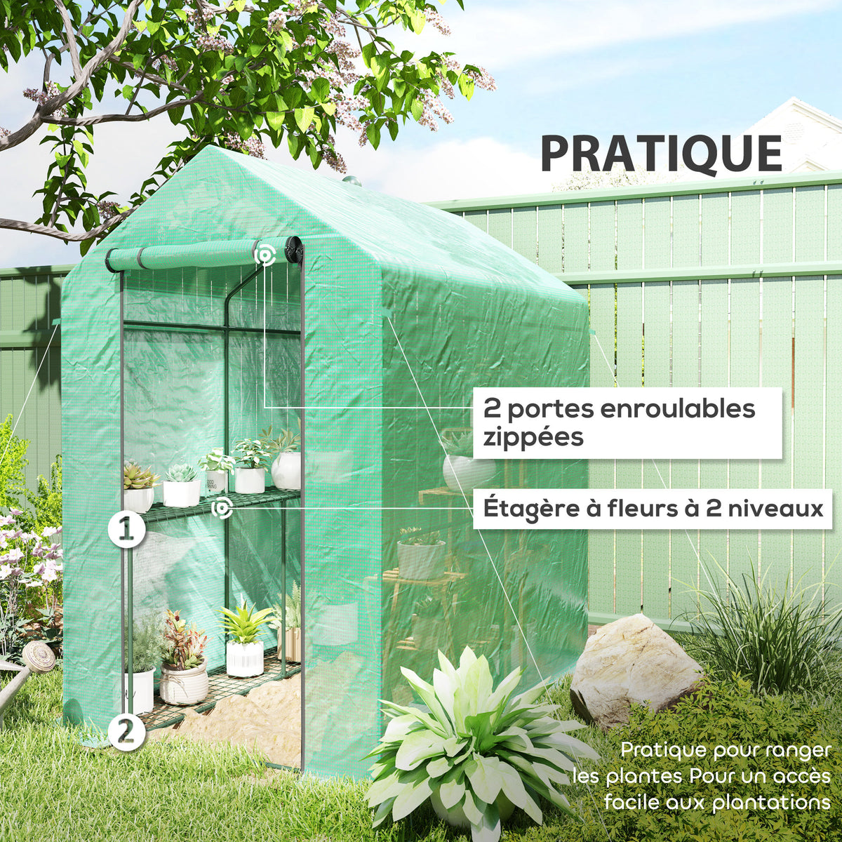 Serre de jardin PE étagère 2 niveaux, serre de balcon, bâche renforcée 140 g/m², châssis en acier, 186x120x190cm, vert-4