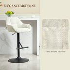 Lot de 2 tabourets de bar chaises de bar hauteur réglable tissu effet lin et base en acier 52,5 x 53 x 86,5-108 cm crème-3