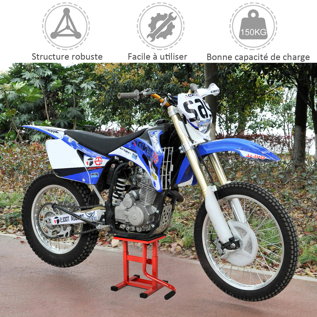 Support universel de moto réglable cric hydraulique lève moto tout-terrain moto cross supermotard rouge-3
