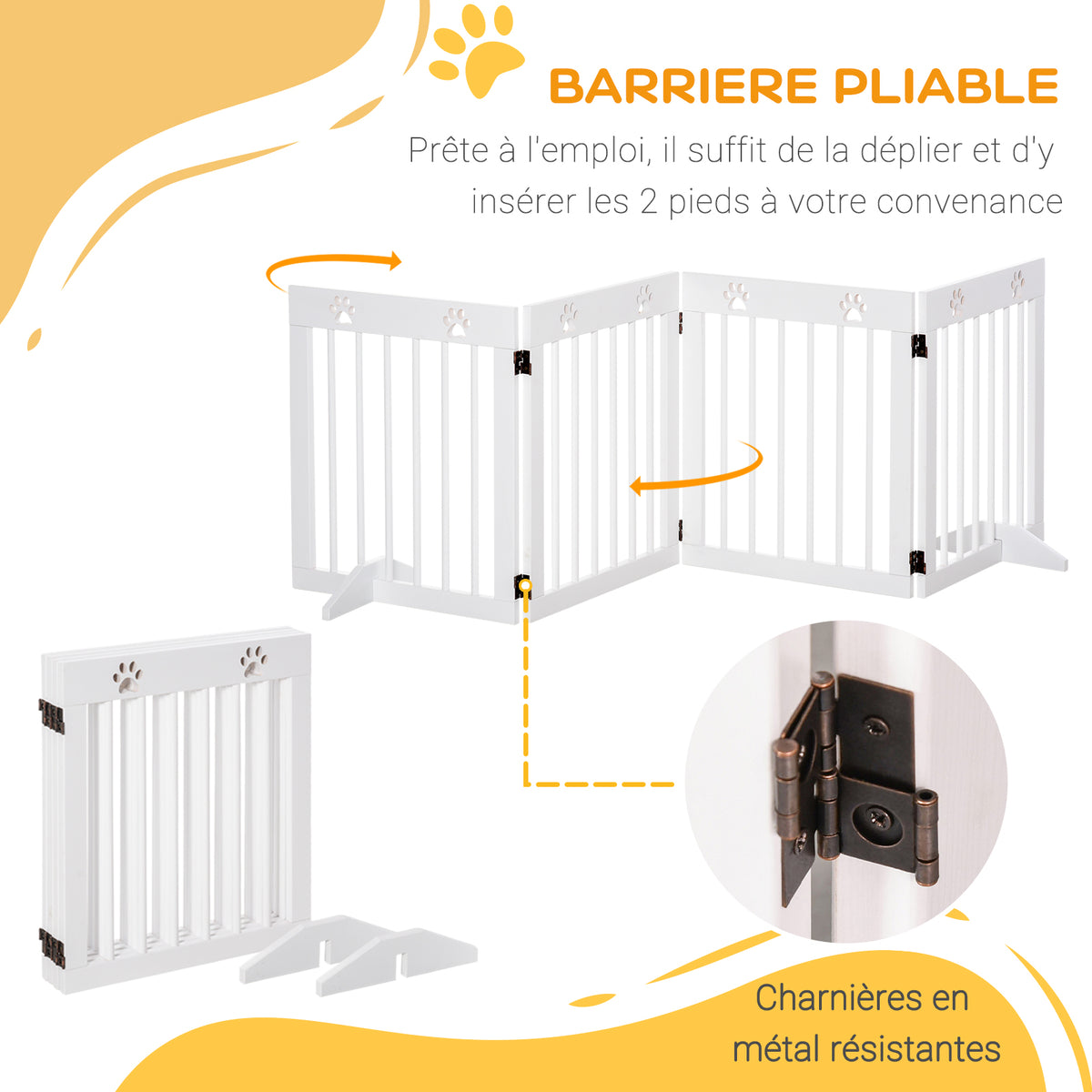 Barrière de sécurité barrière modulable pliable pour animaux de compagnie 4 panneaux en bois de pin massif 204 x 30 x 61 cm blanc-3