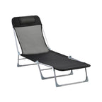 Bain de soleil transat chaise longue inclinable pliable avec oreiller dossier réglable sur 5 niveaux noir-0