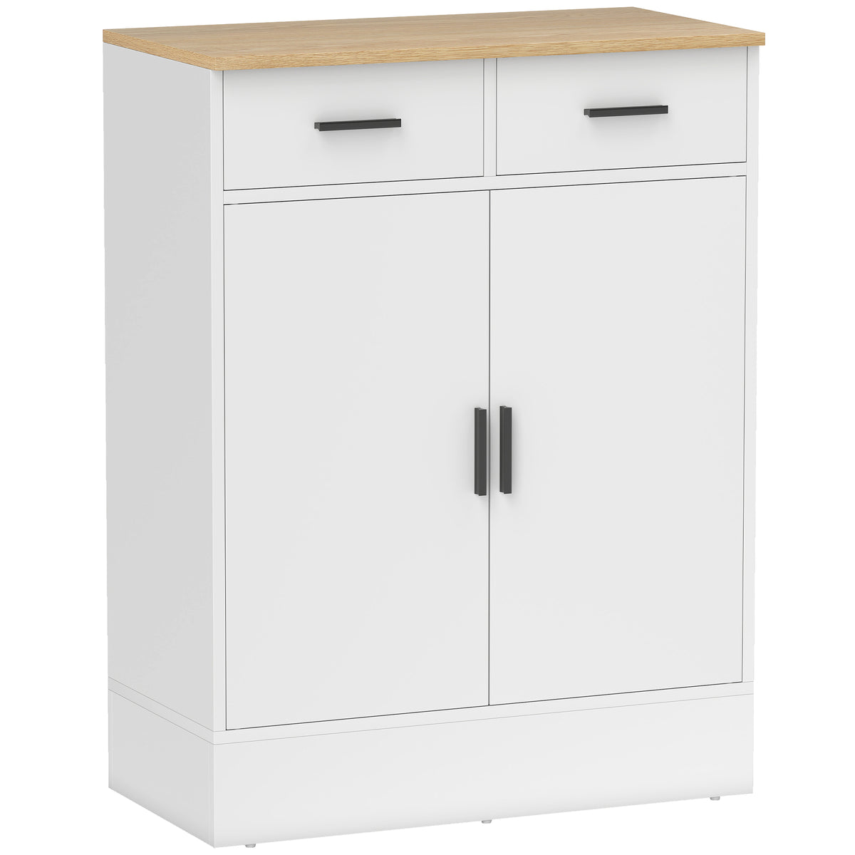 Buffet, meuble de rangement avec 2 portes, 2 tiroirs et étagère réglable, 68,6 x 35 x 90,3 cm, bois naturel et blanc-0