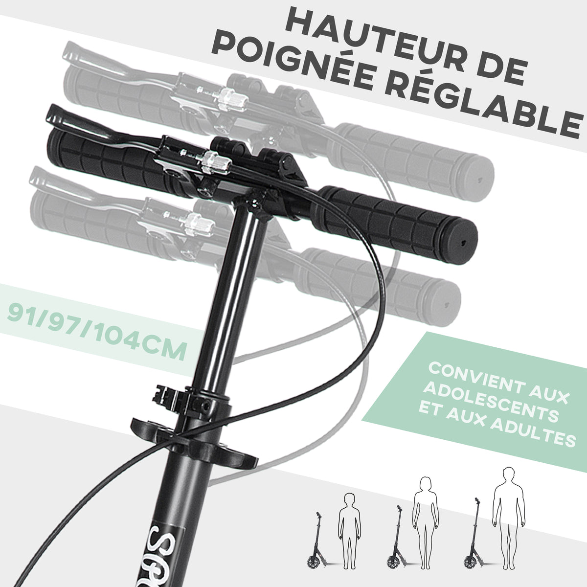 Trottinette pliable pour adultes +14 ans avec guidon réglable grandes roues de 20 cm amortisseur vert-3