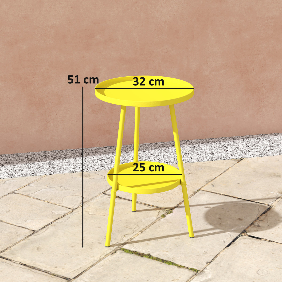Petite table d'appoint ronde à 2 niveaux table de jardin pour terrasse salon balcon en métal Ø 32 x 51 cm jaune-2