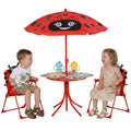 Ensemble Salon de Jardin Enfant 4 pcs Design Coccinelle - Table Ronde + 2 chaises Pliables + Parasol - métal époxy Oxford Rouge-0
