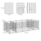 Enclos parc modulable pour petits animaux lapins rongeurs chiots 18 panneaux en fil d'acier 2 portes 175 x 70 x 45 noir-2