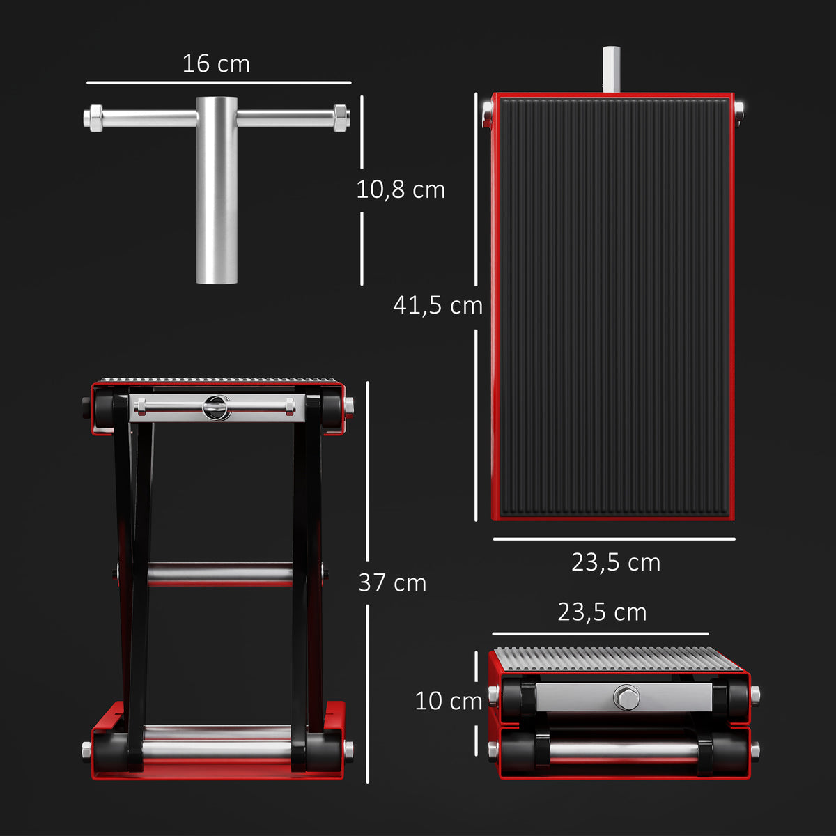 Cric de Moto à Ciseaux 500 kg, Hauteur de Levage 10-37 cm - Lève-Moto en Acier avec Plateforme Antidérapante - Béquille d'Atelier Tout-Terrain pour Entretien Atelier, Rouge-2