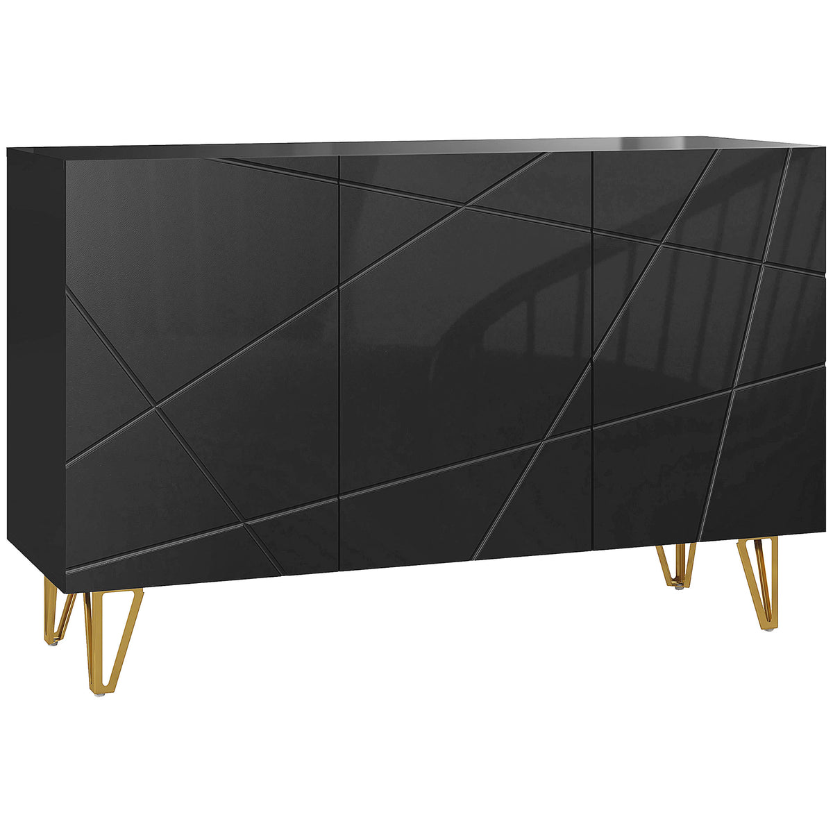 Buffet Salon, Meuble de Rangement à Haut Brillance, 3 Portes à Fermeture Douce et Étagères Réglables, 120x40x75cm, Noir-0