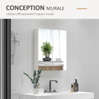Armoire murale de salle de bain miroir placard de rangement 2 portes 3 niveaux étagère réglable 60 x 15 x 60 cm blanc-7